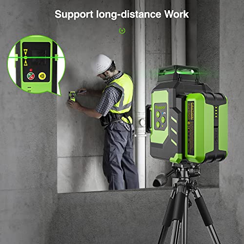 Laser Level 360 Self-Levelling, Huepar 3x360 Laser Level 12 Lines Green 3D Cross Lines Outdoor Rechargeable ACEV Pulse Mode, 2 Li-ion Batteries, Magnetic Stand, Rigid Transport