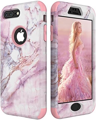 iPhone 8 Plus Case, iPhone 7 Plus Case, Cute Marble Design Three Layer Shockproof [Soft Silicone Inner+ Hard PC Outer Bumper] Protective Cell Phone Cover for iPhone 7/8 Plus 5.5 Inch (Rose Gold)