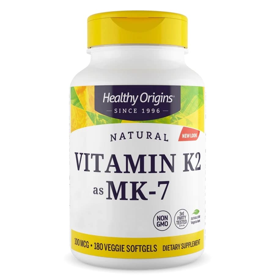 Healthy Origins, Vitamin K2 as MK-7, 100 mcg, 180 Vegetarian Softgels, High Strength, Gluten Free, SOYA Free, Non-GMO