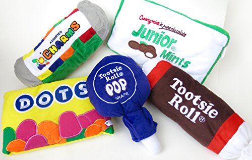 Pillows, Assorted Candy and Sweets Pillows, Tootsie Rolls, Dots, Donuts, Cakes and Ice Cream Cones, Fun Pillows, 5 pieces pillow.