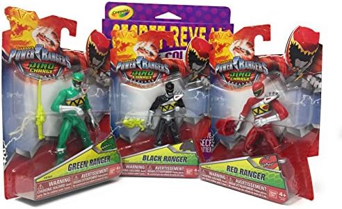 Power Rangers Dino Charge Red Ranger, Black Ranger, Green Ranger with Bonus Secret Reveal Extreme Coloring Kit, 4 Item Bundle