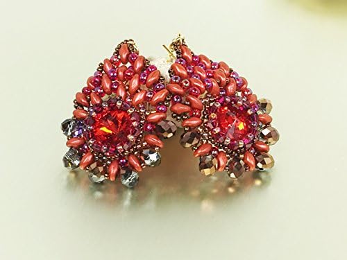 Leenou Handmade Beaded Coral Red Earrings with Preciosa Crystals for Anniversary Gift Casual Party Birthday and Wedding