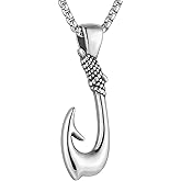 HZMAN Fish Hook Necklace for Men Retro Stainless Steel Hawaiian Maui Hook Pendant Necklace Jewelry Gift
