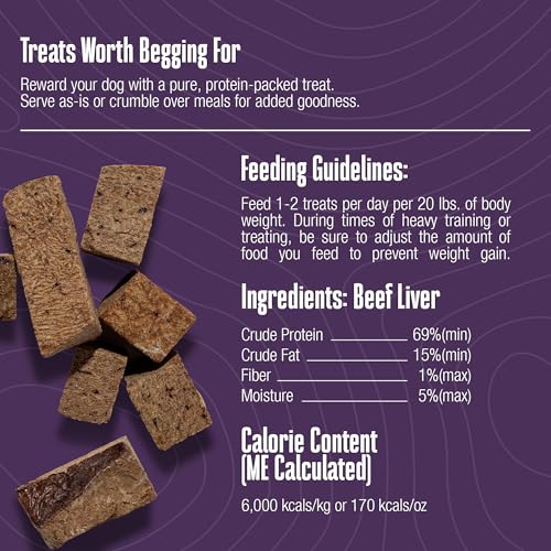WHOLE LIFE DOG JUST ONE BEEF LIVER FREEZE DRIED DOG TREATS – HUMAN GRADE HIGH PROTEIN FOOD, HEALTHY TRAINING SNACKS, FREEZE DRIED FOOD TOPPERS, USA MADE NATURAL TREATS – 4 OZ (PACK OF 1)
