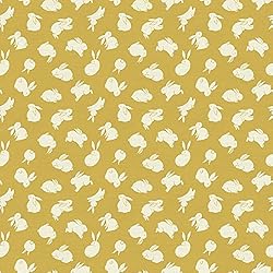 PBS Fabrics Moon Rabbit, Yellow, Organic Double