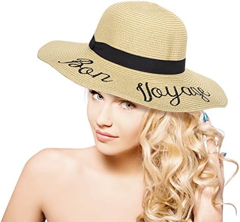 LONSANT Women's Paper Weaved Crushable Beach Embroidered Quote Adjustable Floppy Brim Sun Hat