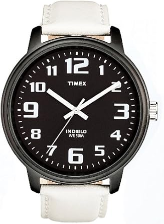 Timex Mens Negro Dial Indiglo noche resplandor grande Dial Blanco Correa de piel t2 N204