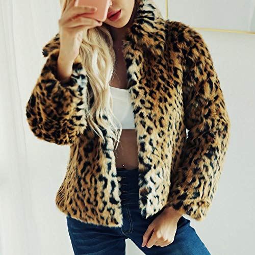 Womens Leopard Faux Fur Coat Vintage Warm Long Sleeve Parka Jacket Outwear (US XL=Asian XXL)
