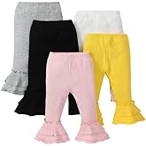 LYQTloml Toddler and Baby Girl Stretchy Flare Pants with Ruffle Fleece Pants and Leggings 5-Pack