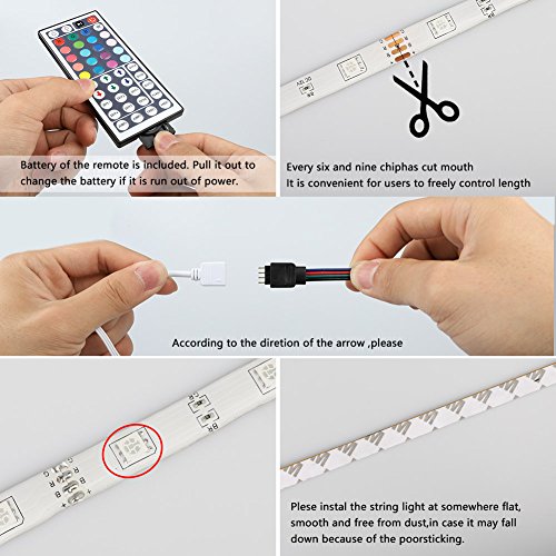 Z LED Strip Lights Waterproof Tape Lights Dimmable LED Lights Kit 16.4ft DC 12V 150 Units 5050 RGB LED TV Backlight Strip with 44 Key Remote Controller and Power Adapter for Home, Kitchen,Decoration - Thumbnail 4
