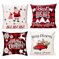 iMucci 4 Packs 18 X 18 Inch Merry Christmas Square Pillowcases - Holiday Decoration Santa Claus Pillow Cover (Red car) ...