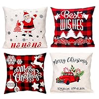 iMucci 4 Packs 18 X 18 Inch Merry Christmas Square Pillowcases - Holiday Decoration Santa Claus Pillow Cover (Red car) ...