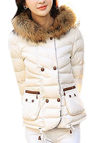 Allbebe Women's Winter's Slim Fur Collar Padded Jacket Short Coat_XL_White