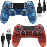 Wireless Controllers for PS4 Playstation 4 Dual Shock,V2 Bluetooth Remote Joystick Gamepad for PC PS Pro Android TV with USB Charge Cable(ClrarBlue and ClearRed)