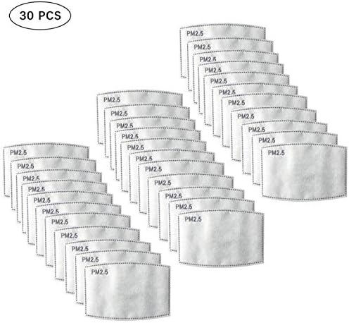Activated Carbon Filters Meltblown Non-Woven Cloth 5 Layers Filters, PM2.5 Activated Carbon Filter Breathing for Women Mens Children Black Cotton Adjustable Reusable Breathing Anti Dust（30pcs）