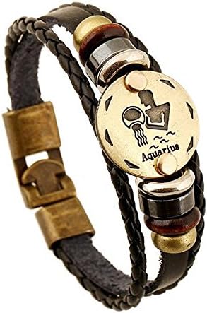 Zodiac Constellation Astrology Bracelet Charm Leather Wristband Bangle