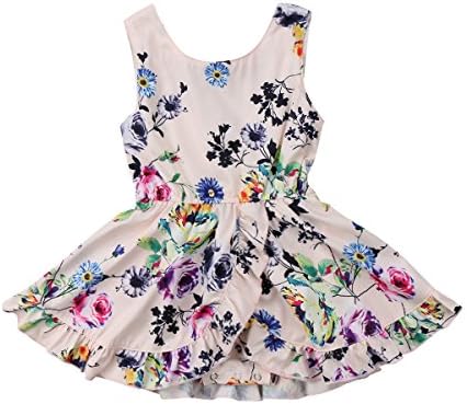 Baby Kid Girls Clothing Dress Romper Jumpsuit Sleeveless Cute Flower Party Tutu Dresses Romper Clothes Girl 6M-5T (Pink Floral, 2-3T)