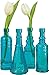 Luna Bazaar Small Vintage Glass Bottle Set (7-Inch, Madison Design, Turquoise Blue, Set of 4) - Flower Bud Vase Set - for Home Decor and Wedding Centerpieces