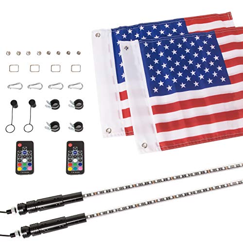 2PCS SIZZLEAUTO 3ft ATV UTV LED Whip Lights RGB Lighted Antenna Whips RF Remote Control w/US Flag for Off Road Jeep Sand Rails Buggies 4X4 Quad Can-am Maverick Yamaha Polaris RZR - Thumbnail 5