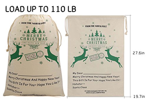 Bonison Christmas Bag Santa Sack Canvas Bag for Gifts Santa Sack Special Delivery Extra Large Size 27.6"x19.7" (White Pattern 0) - Thumbnail 2