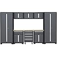 HPDMC 9-Piece Steel Garage Storage Cabinet System with Wooden Work Top, 130 in. L x 18 in. D x 76 in. H Assembled Workshop Chest Cabinet Set in Charcoal Gray