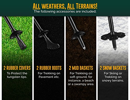 Ryno Tuff Trekking Poles, Durable 100% Carbon Fiber Hiking Pole With Natural Cork Handles and Extended EVA Grips, Ultralight, Expandable, Collapsible, Foldable - For Hiking, Walking, Skiing - Set of 2