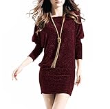 Women Round Neck Batwing Long Sleeves Fitting Glitter Short Dress Or Top/Shirt