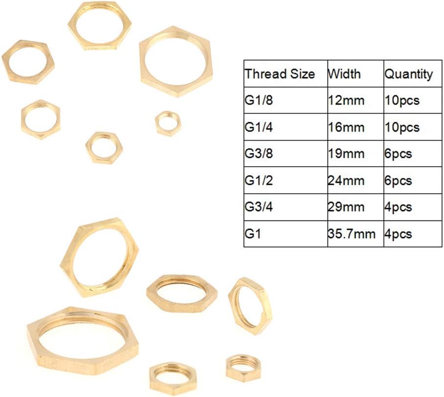 40pcs Brass Hex Lock Nuts G1 8 G1 4 G3 8 G1 2 G3 4 G1 Thread Pipe Fitting Thin Nut Nails Screws Fasteners Nut Bolt Sets