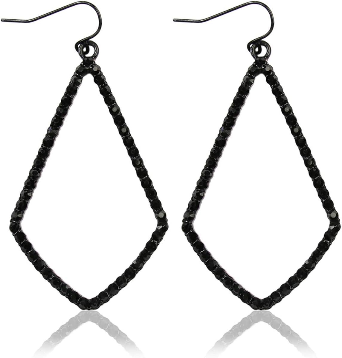 Amazon Com Sparkly Cubic Rhinestone Geometric Lightweight Open Hoop Earrings Cut Out Drop Dangles Scalloped Moroccan Floral Quatrefoil Clover Kite Kite Black Jewelry