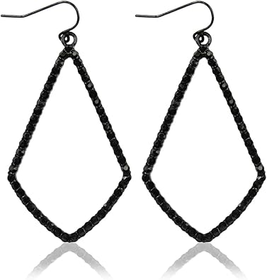 Amazon Com Sparkly Cubic Rhinestone Geometric Lightweight Open Hoop Earrings Cut Out Drop Dangles Scalloped Moroccan Floral Quatrefoil Clover Kite Kite Black Jewelry