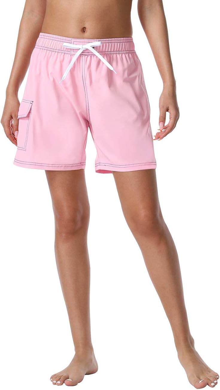 Nonwe Women's Swim Trunks Quick Dry Solid Summer Beach Shorts Mesh ...