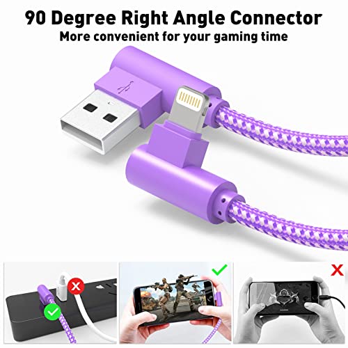 iPhone Charger 10FT Right Angle Lightning Cable 3 Pack 90 Degree Nylon Braided iPhone Fast Charging Data Sync Cord Compatible with iPhone 13/13 Pro/12/11/11 Pro/11 Max/X/XS/XR/XS Max/8/7/6