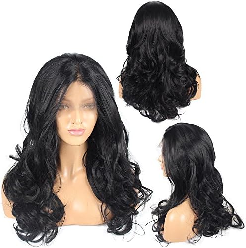 Ivan Cosmetic 250% Density Synthetic Lace Front Body Wave Kanekalon Fiber High Temperature Resistant Wigs With Baby Hair Pre Plucked Hairline For All Skins Women.(Black,20")