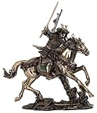 Top Collection Samurai Riding Horse with Sword in Hand Statue - Japanese Warrior in Combat Sculpture in Premium Cold Cast Bronze - 8-Inch Collectible Figurine