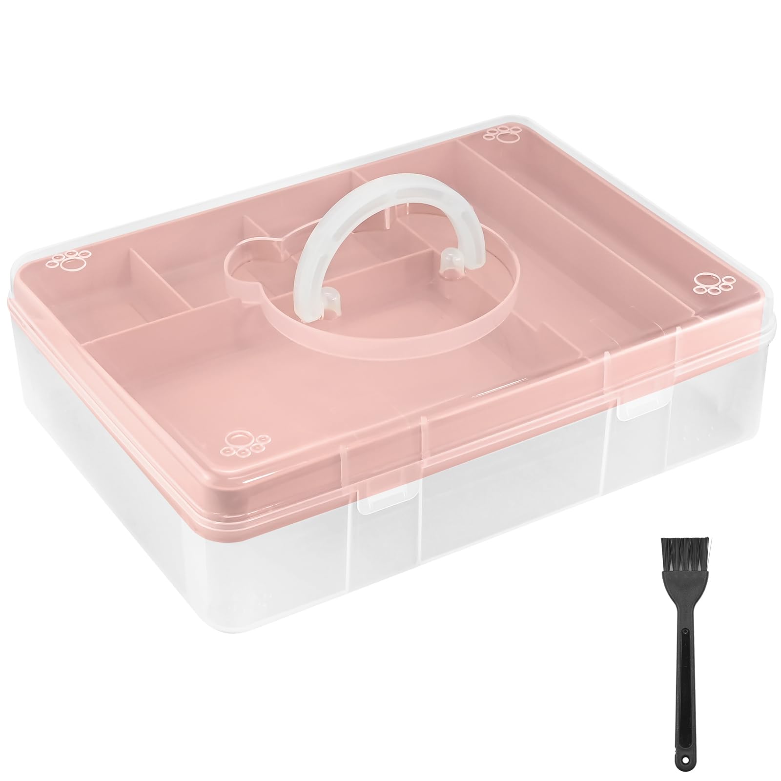 Clear Craft Stackable Craft Storage Box, with 7 Compartment Tray - Large Capacity Organizer for Medications, Sewing Supplies, Stationery, Art & Crafts - Space-Saving Design for Home & Office - Pink