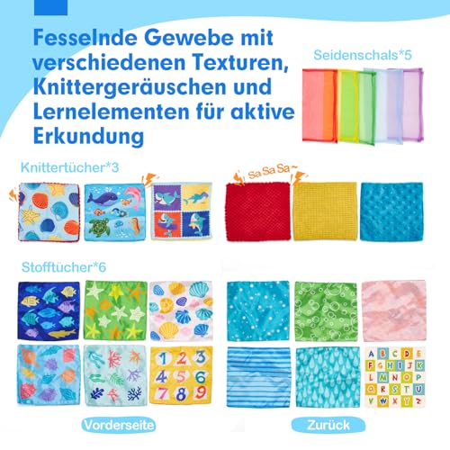 hahaland Baby Toy 6 12 Months Tissue Box, Montessori Toy Sensory Motor Skills Toy, Fabric Cloths Contrasting Colours Learning Sensory Toy for Boys Girls Gifts