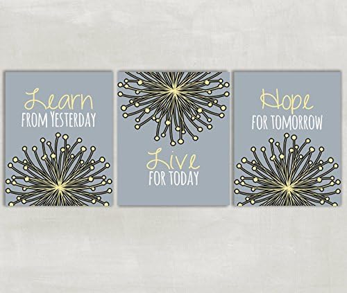 Learn Live Hope Floral Wall Art in Yellow Gray and White Set of 3 8x10 Prints ((unframed))