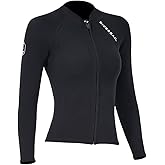 Wetsuit Top Women Men 2MM Neoprene Wetsuit Jacket Long Sleeve Diving Surfing Top, 3MM 1.5MM Wetsuits Shirt Vest Scuba Swimming Snorkeling Suit Swimsuit Warm Front Zip for Water Sports