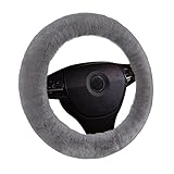U&M Car Stretch-on Steering Wheel Cover Soft Australian Natural Sheepskin Luxurious Wool Vehicle Non-slip Wheel Cushion Protector Available for 35cm-43cm