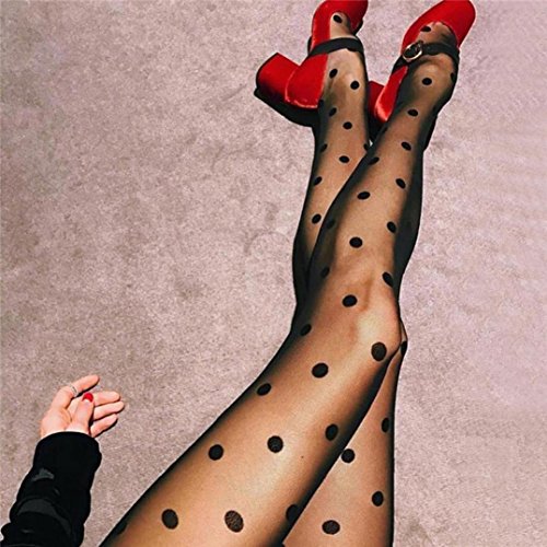 KingWo Hot Cross Bandage Open Crotch Transparent Fishnet Tights Sexy Pattern Sexy Stockings Women Pantyhose Sexy Lingerie (Black Polka Dot)