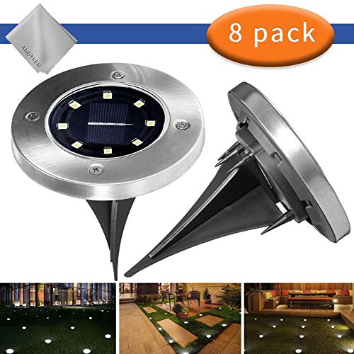 Solar Ground Lights Outdoor – Upgrade 8 LED Solar Garden Lights Waterproof Solar Landscape Lighting for Lawn Patio Yard Walkway Driveway White (8 Pack)