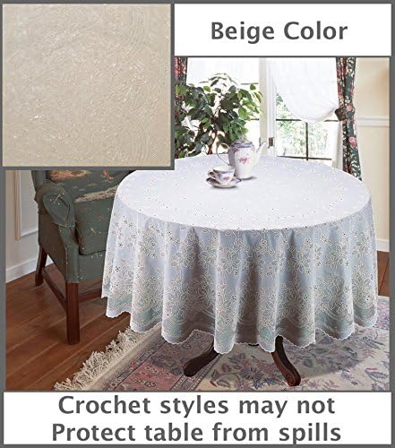 Just released. The Next Generation of CROCHET Lace Tablecloth 70" (inches) Round. Elegant, easy-to-care for, light gauge vinyl. Machine washable. Dryer safe (instructions included)- removes most wrinkles