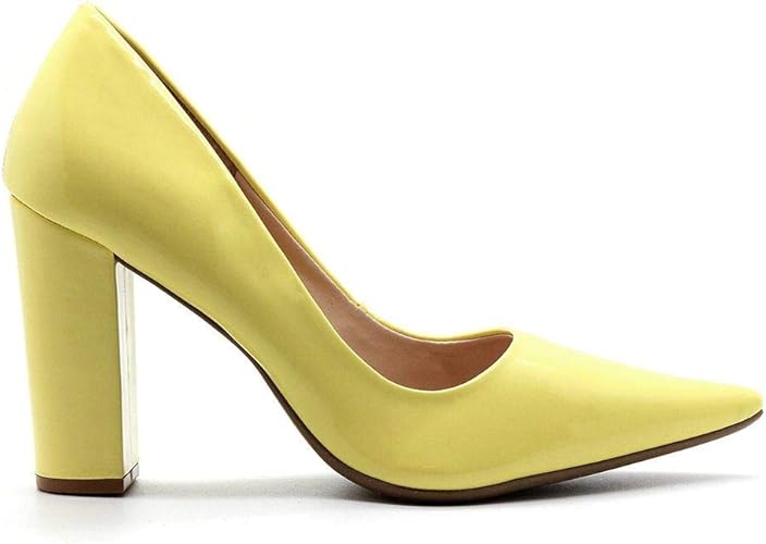 scarpin salto grosso amarelo
