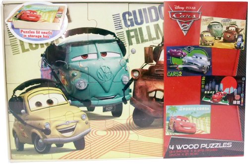 Cars 2 4 Wood Puzzles In Wooden Storage Box