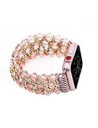 transhare Classy Retro Crystal Beaded adaptador Stretch elástico correa de recambio con Metal broche para Apple Watch de serie 3, Serie 2, Serie 1, Deporte, Edtion