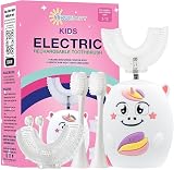Trueocity Kids U Shape Toothbrush Auto Electric Toddler Rechargeable Kids Automatic Toothbrush | 360° U-Shaped Silicone Brush Head | Gentle Cleaning for Ages 2–7 | Unicorn Design (Pink)