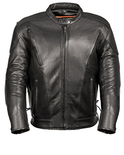 Milwaukee Men's Side Lace Vented Scooter Leather Jacket (Black, 4X-Large)