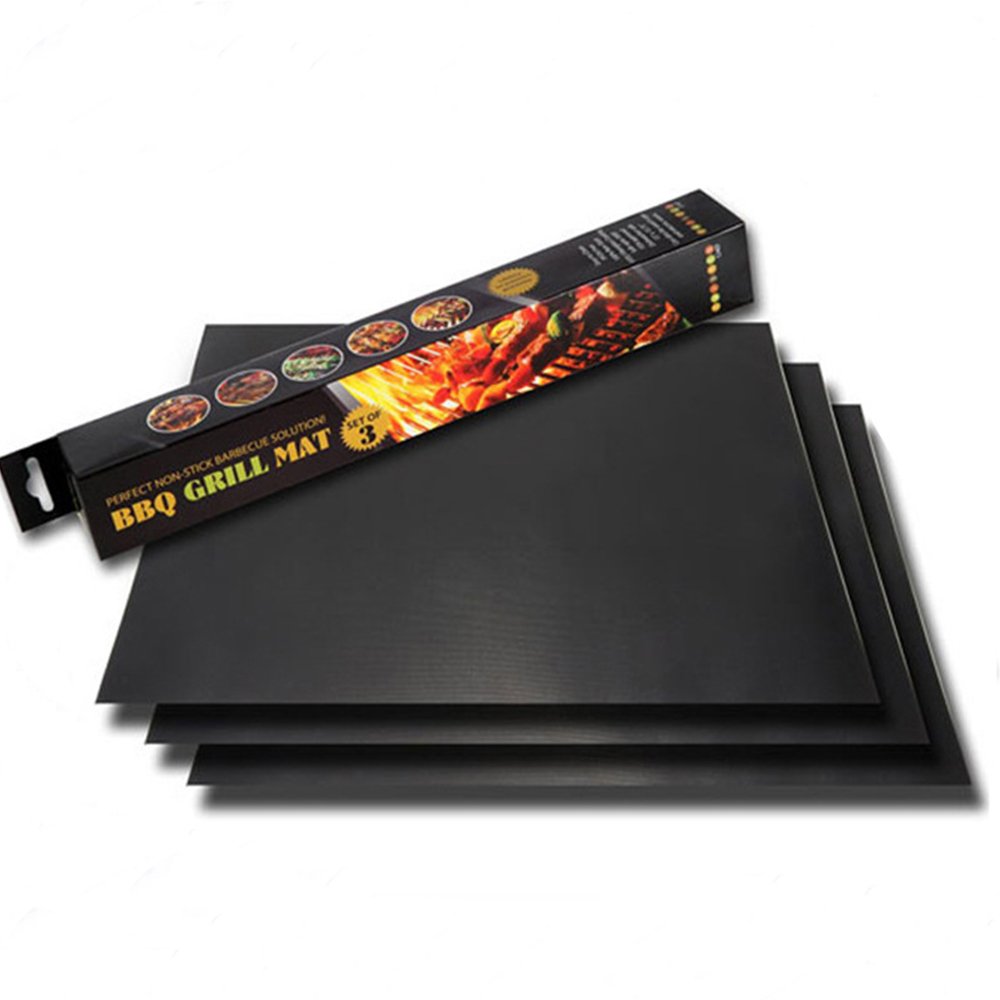 WISHPOOL Grill Mat Set of 3 - Non Stick Reusable Heavy Duty BBQ Grill&Baking Mats - Works on Gas, Charcoal, Electric Grills (Black)