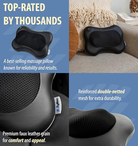 Zyllion Shiatsu Back and Neck Massager with Heat - 3D Electric Kneading Deep Tissue Massage Pillow for Chair, Car, Shoulders, Leg, Foot, Black, ZMA-13