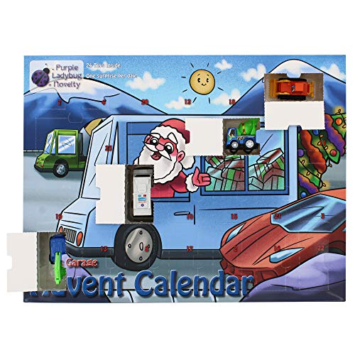 Purple Ladybug Novelty Car Stocking Stuffer Toy Cars 2019 Advent Calendar for Kids, with 24 Different Pull Back Vehicles Including Race Cars, Construction Vehicles! Perfect for Boys!